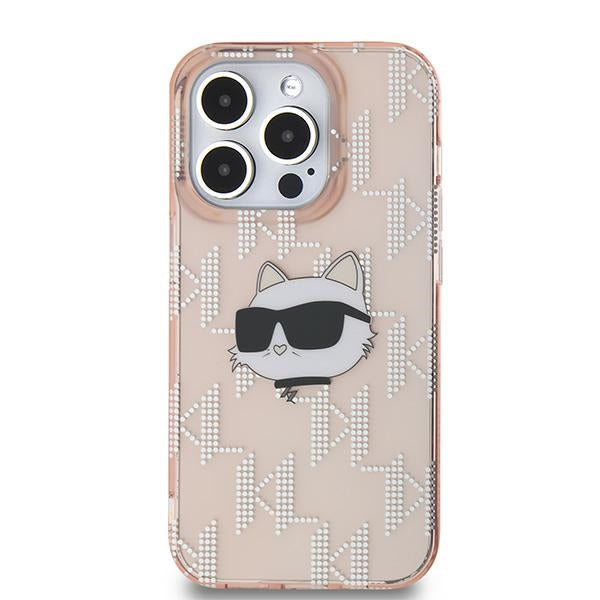 Deksel for Apple iPhone 14 Pro, Karl Lagerfeld, IML Luxury Monogram Choupette's Head, Rosa