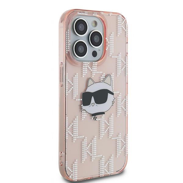 Deksel for Apple iPhone 14 Pro, Karl Lagerfeld, IML Luxury Monogram Choupette's Head, Rosa