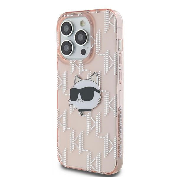 Deksel for Apple iPhone 14 Pro, Karl Lagerfeld, IML Luxury Monogram Choupette's Head, Rosa