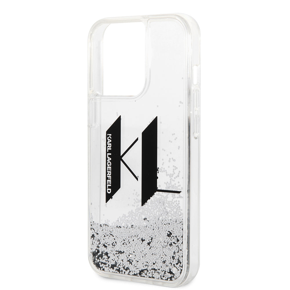 Deksel for Apple iPhone 14 Pro, Karl Lagerfeld, Liquid Glitter Big KL, Sølv