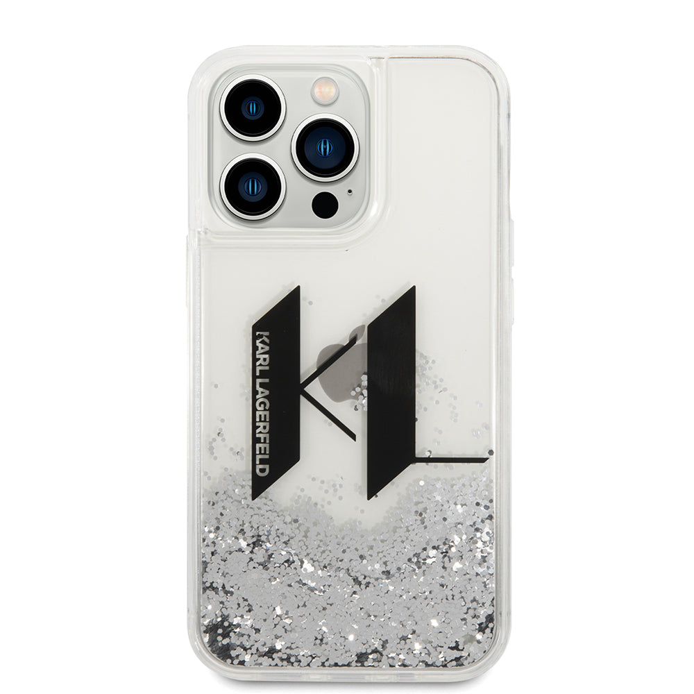 Deksel for Apple iPhone 14 Pro, Karl Lagerfeld, Liquid Glitter Big KL, Sølv