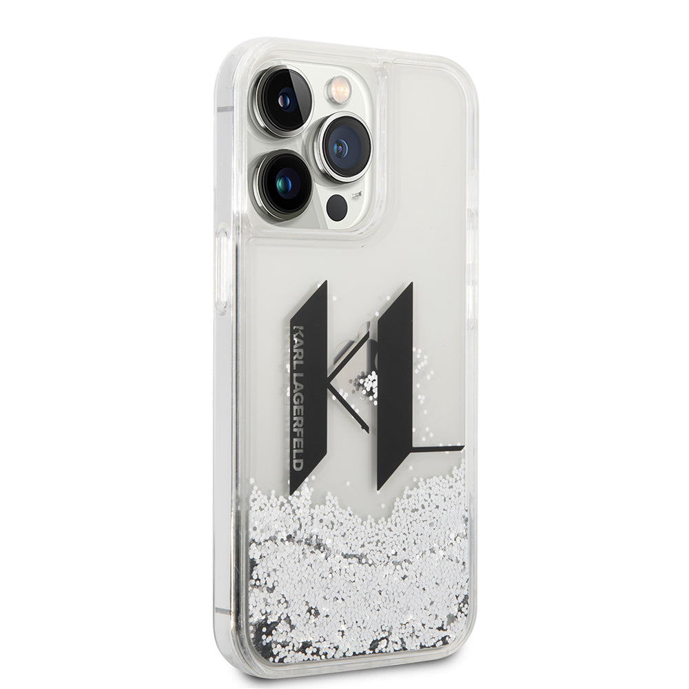 Deksel for Apple iPhone 14 Pro, Karl Lagerfeld, Liquid Glitter Big KL, Sølv