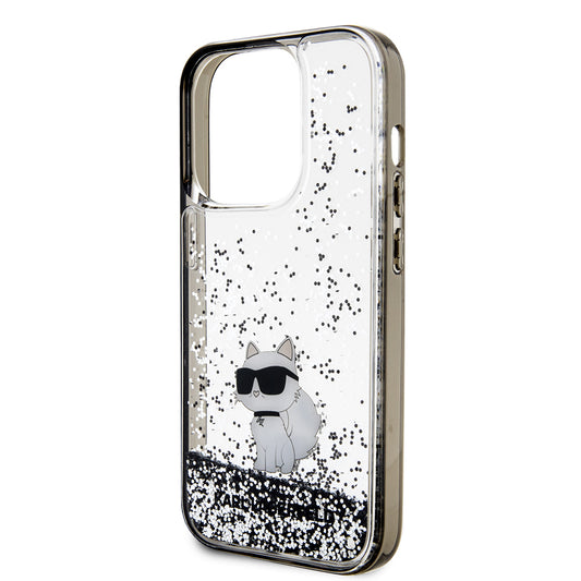 Deksel for Apple iPhone 14 Pro, Karl Lagerfeld, Liquid Glitter Choupette, Gjennomsiktig