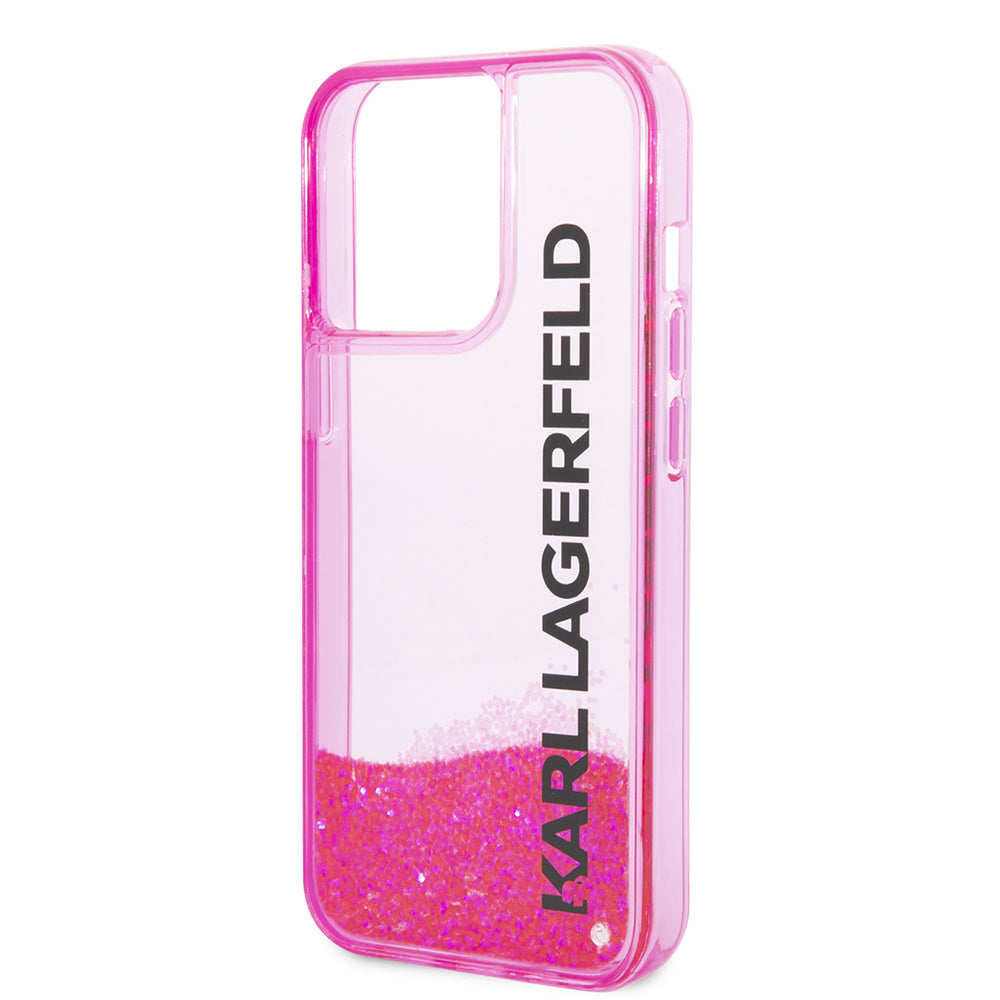 Deksel for Apple iPhone 14 Pro, Karl Lagerfeld, Liquid Glitter KL Logo, Rosa