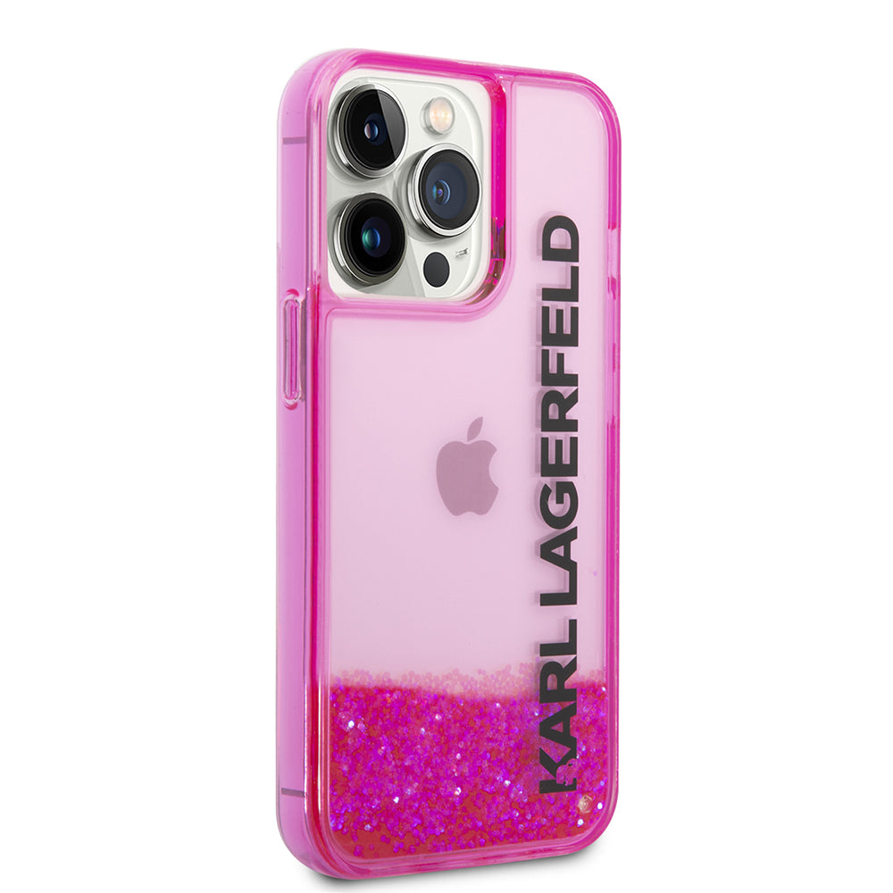 Deksel for Apple iPhone 14 Pro, Karl Lagerfeld, Liquid Glitter KL Logo, Rosa