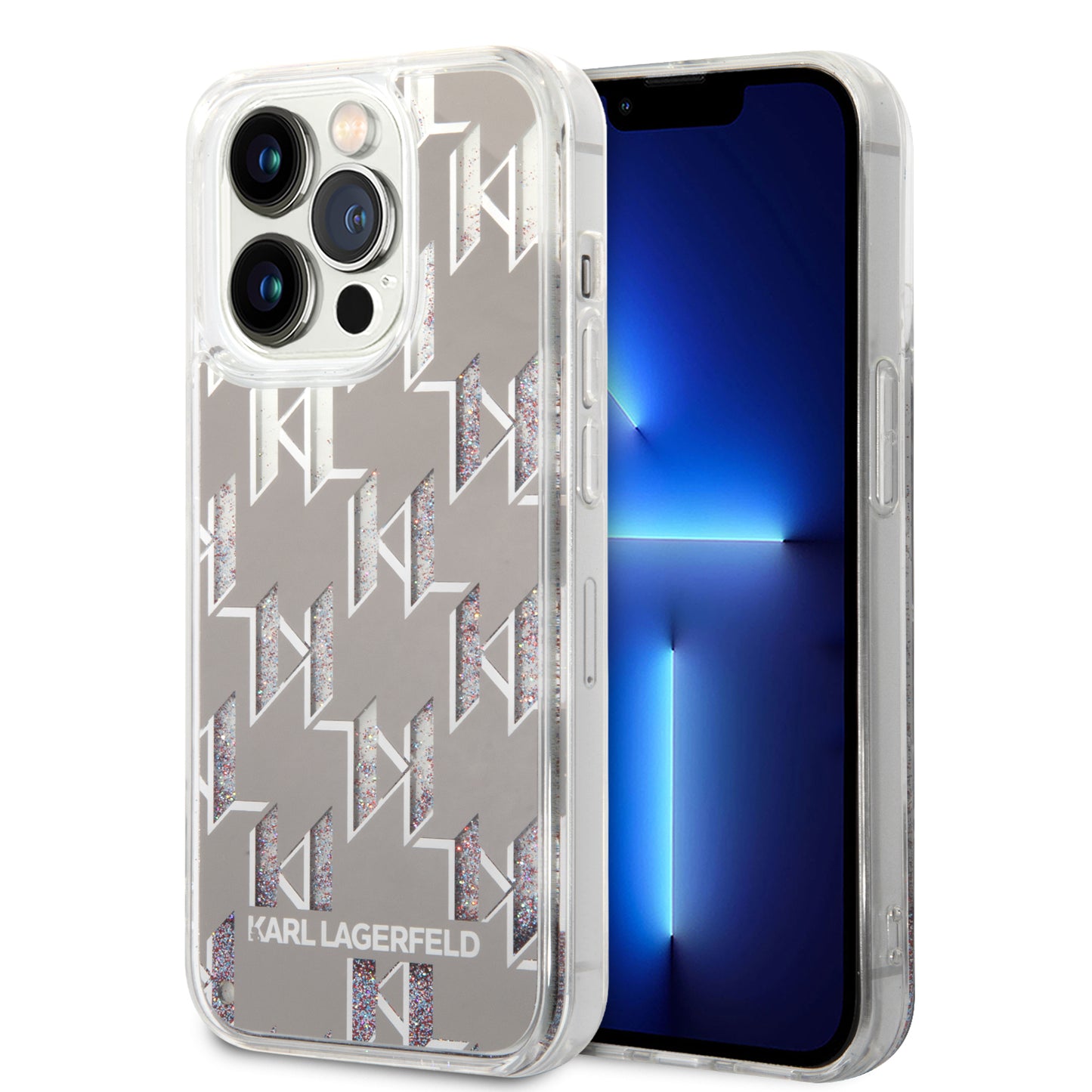 Deksel for Apple iPhone 14 Pro, Karl Lagerfeld, Liquid Glitter Monogram, Sølvfarget