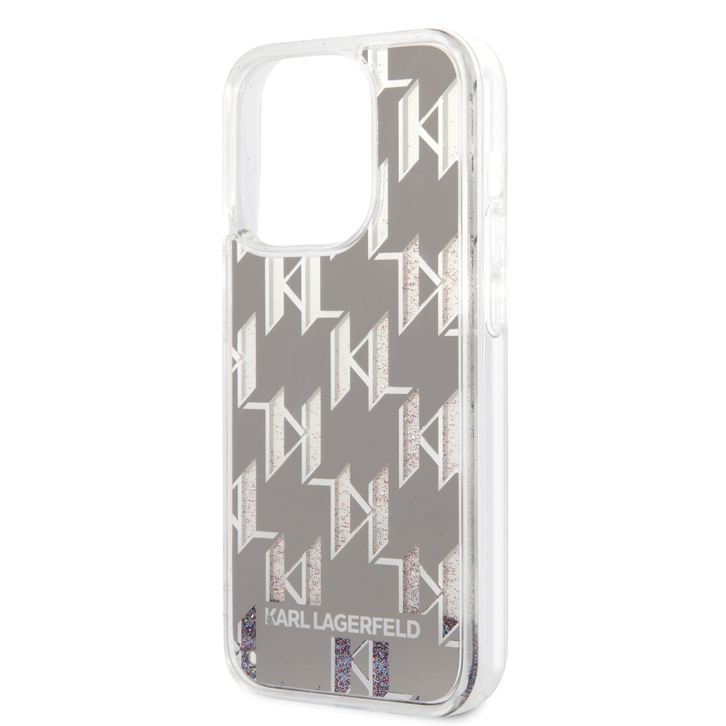 Deksel for Apple iPhone 14 Pro, Karl Lagerfeld, Liquid Glitter Monogram, Sølvfarget