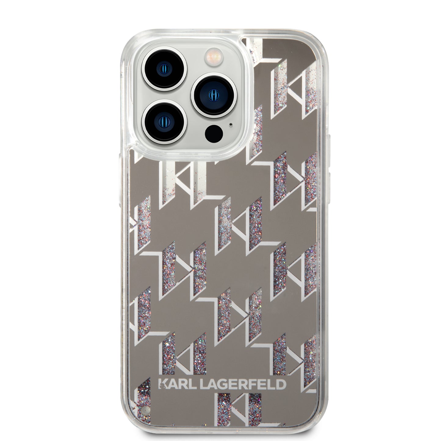 Deksel for Apple iPhone 14 Pro, Karl Lagerfeld, Liquid Glitter Monogram, Sølvfarget