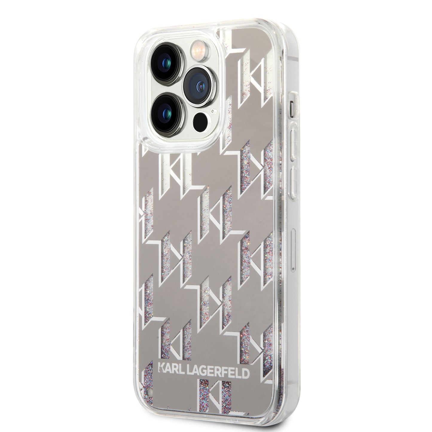 Deksel for Apple iPhone 14 Pro, Karl Lagerfeld, Liquid Glitter Monogram, Sølvfarget