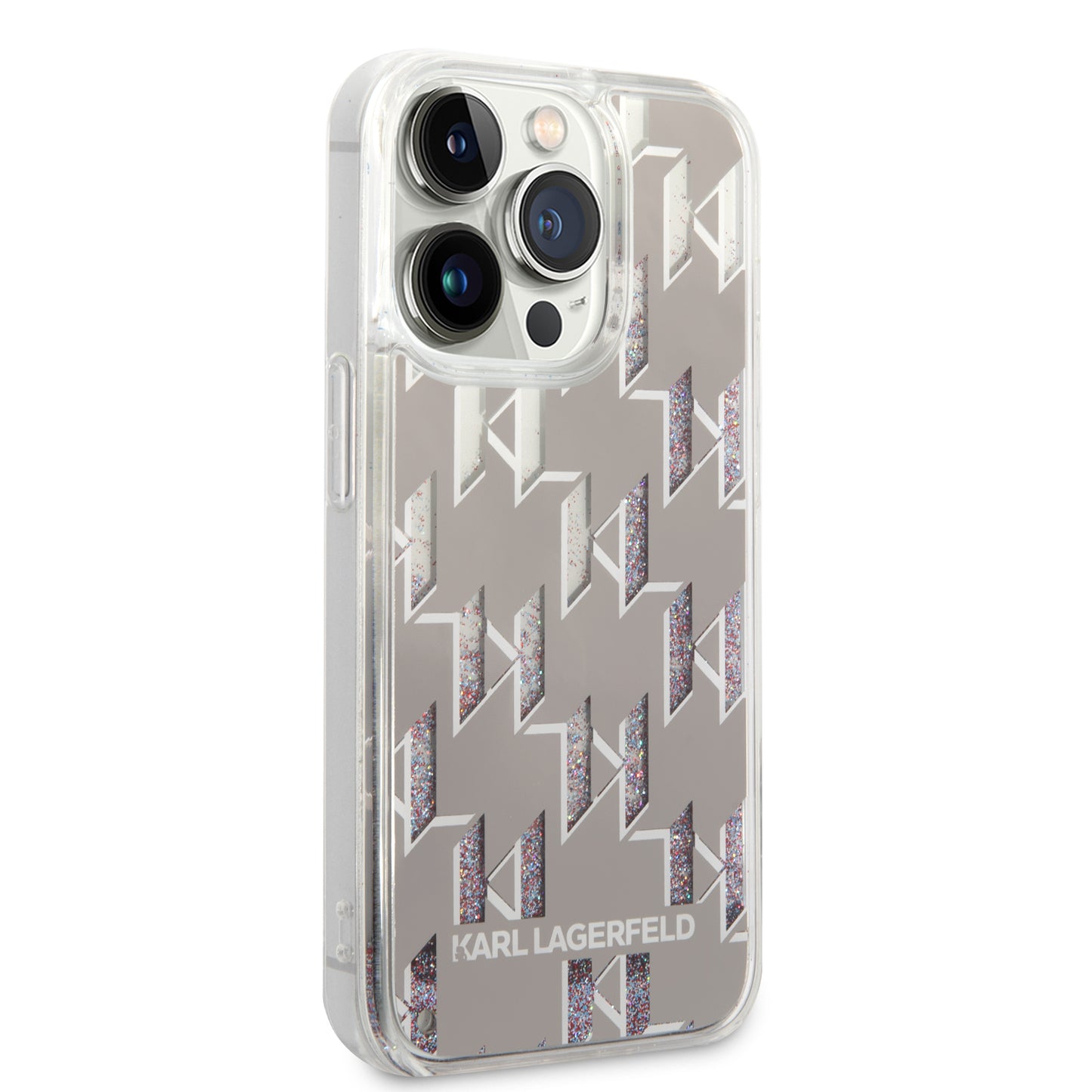 Deksel for Apple iPhone 14 Pro, Karl Lagerfeld, Liquid Glitter Monogram, Sølvfarget