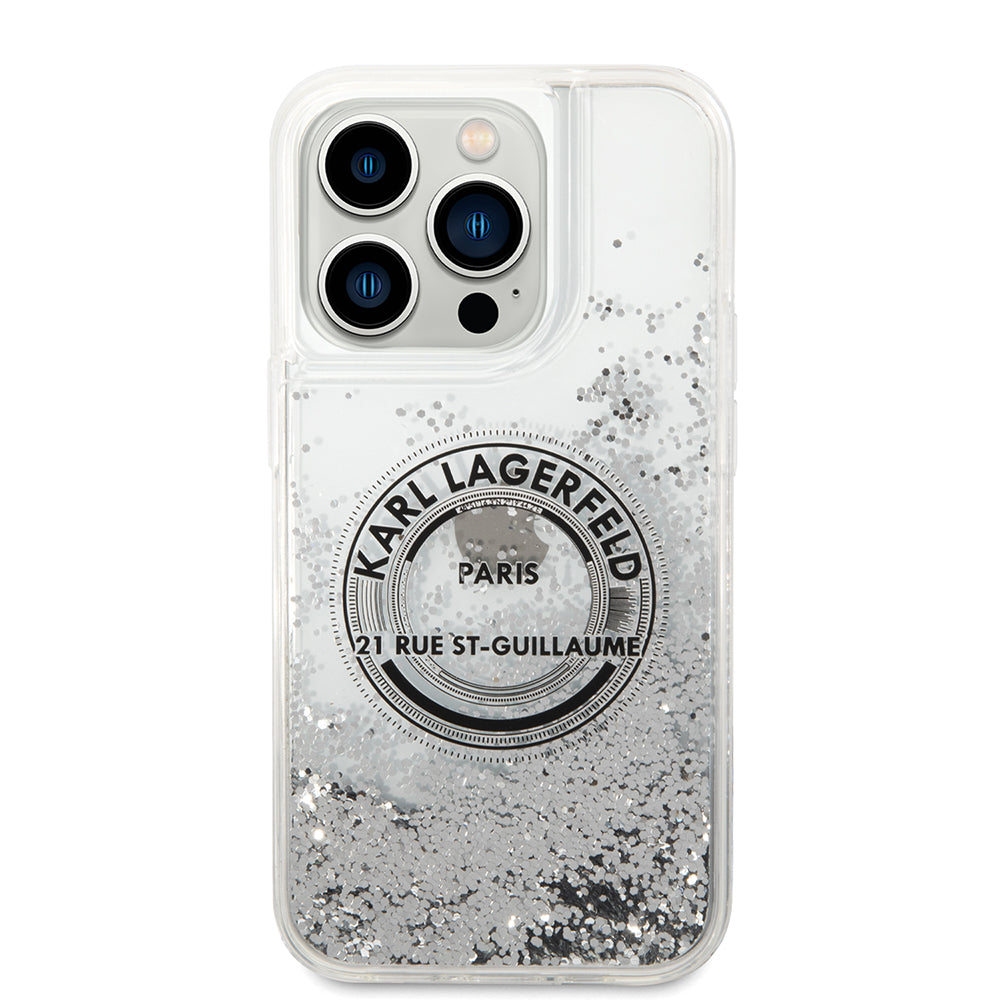 Deksel for Apple iPhone 14 Pro, Karl Lagerfeld, Liquid Glitter RSG, Sølv