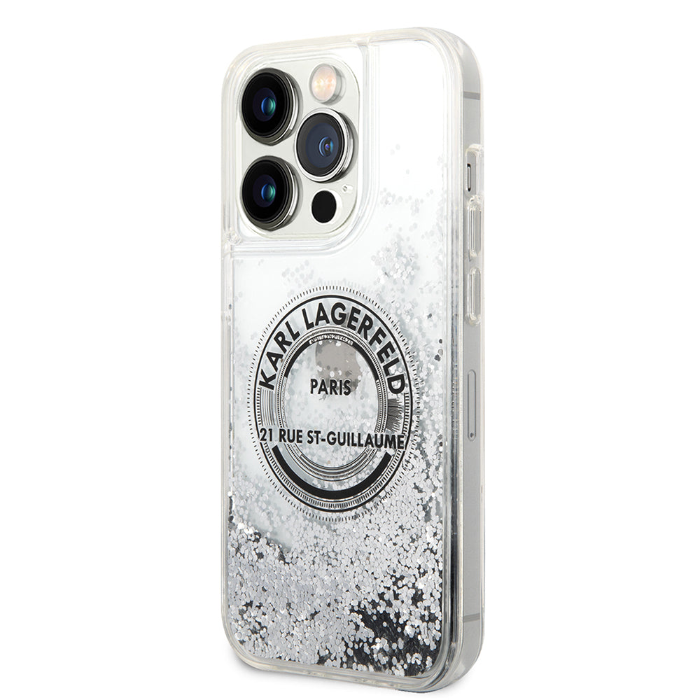 Deksel for Apple iPhone 14 Pro, Karl Lagerfeld, Liquid Glitter RSG, Sølv