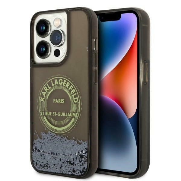 Deksel for Apple iPhone 14 Pro, Karl Lagerfeld, Liquid Glitter RSG, Svart