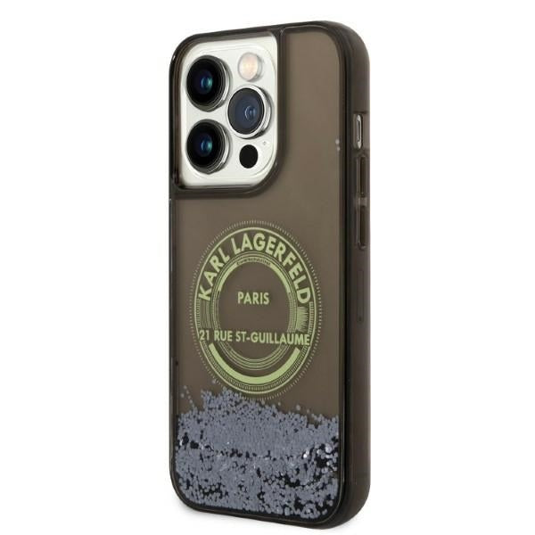 Deksel for Apple iPhone 14 Pro, Karl Lagerfeld, Liquid Glitter RSG, Svart
