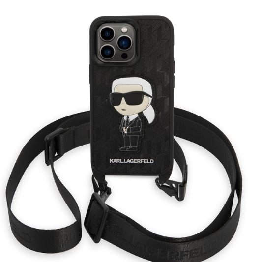 Deksel for Apple iPhone 14 Pro, Karl Lagerfeld, Monogram Ikonik Karl, Svart