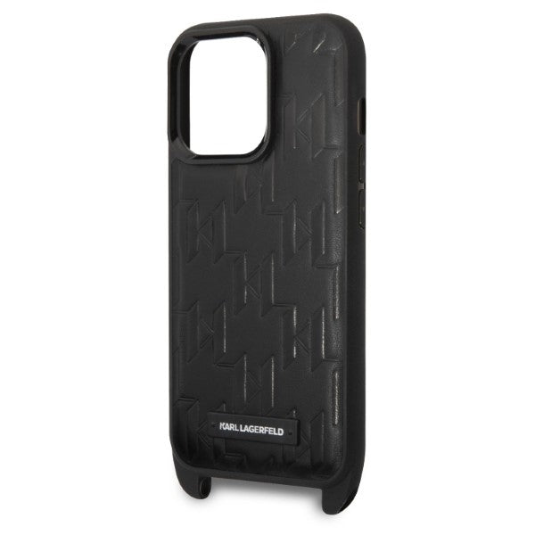 Deksel for Apple iPhone 14 Pro, Karl Lagerfeld, Monogram Plaque Logo with Strap, Svart