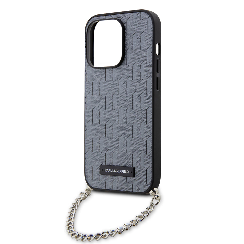 Deksel for Apple iPhone 14 Pro, Karl Lagerfeld, Saffiano Monogram Chain, Sølv