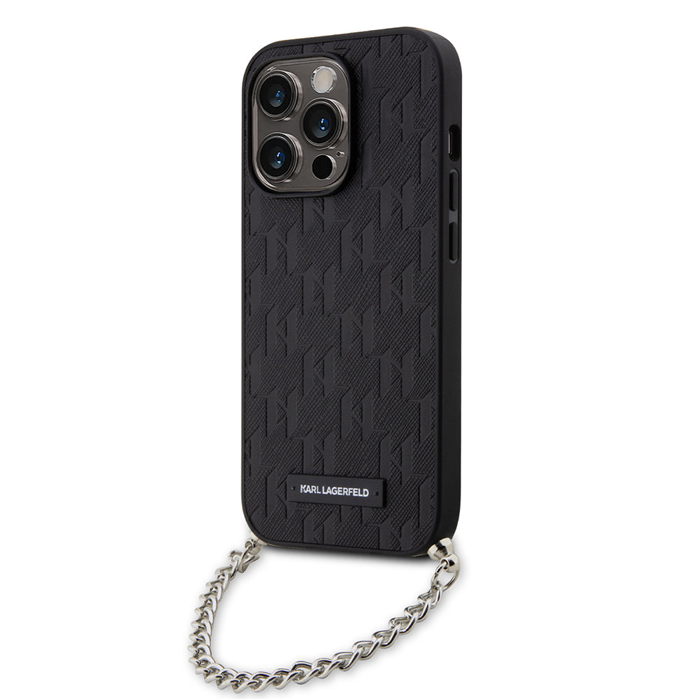 Deksel for Apple iPhone 14 Pro, Karl Lagerfeld, Saffiano Monogram Chain, Svart