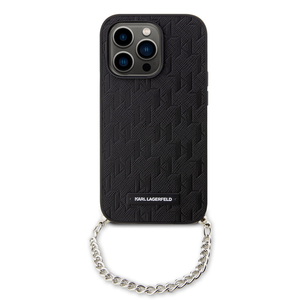 Deksel for Apple iPhone 14 Pro, Karl Lagerfeld, Saffiano Monogram Chain, Svart