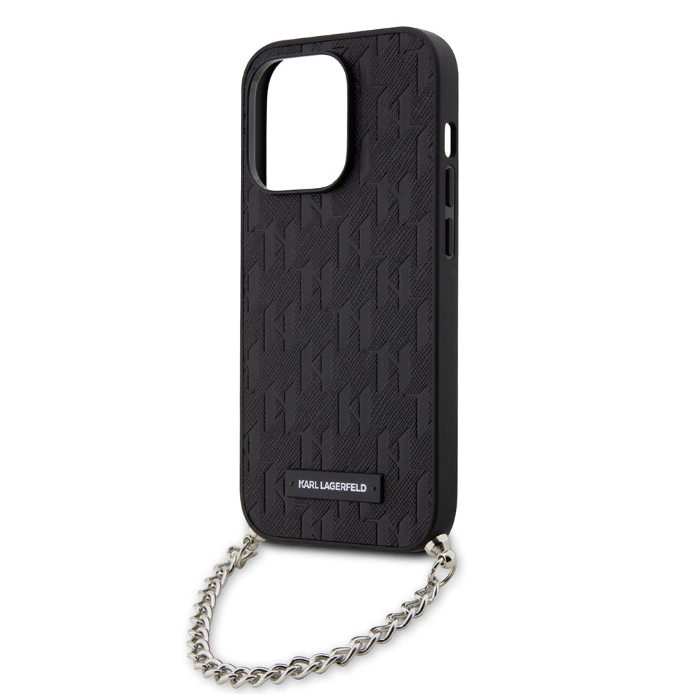 Deksel for Apple iPhone 14 Pro, Karl Lagerfeld, Saffiano Monogram Chain, Svart
