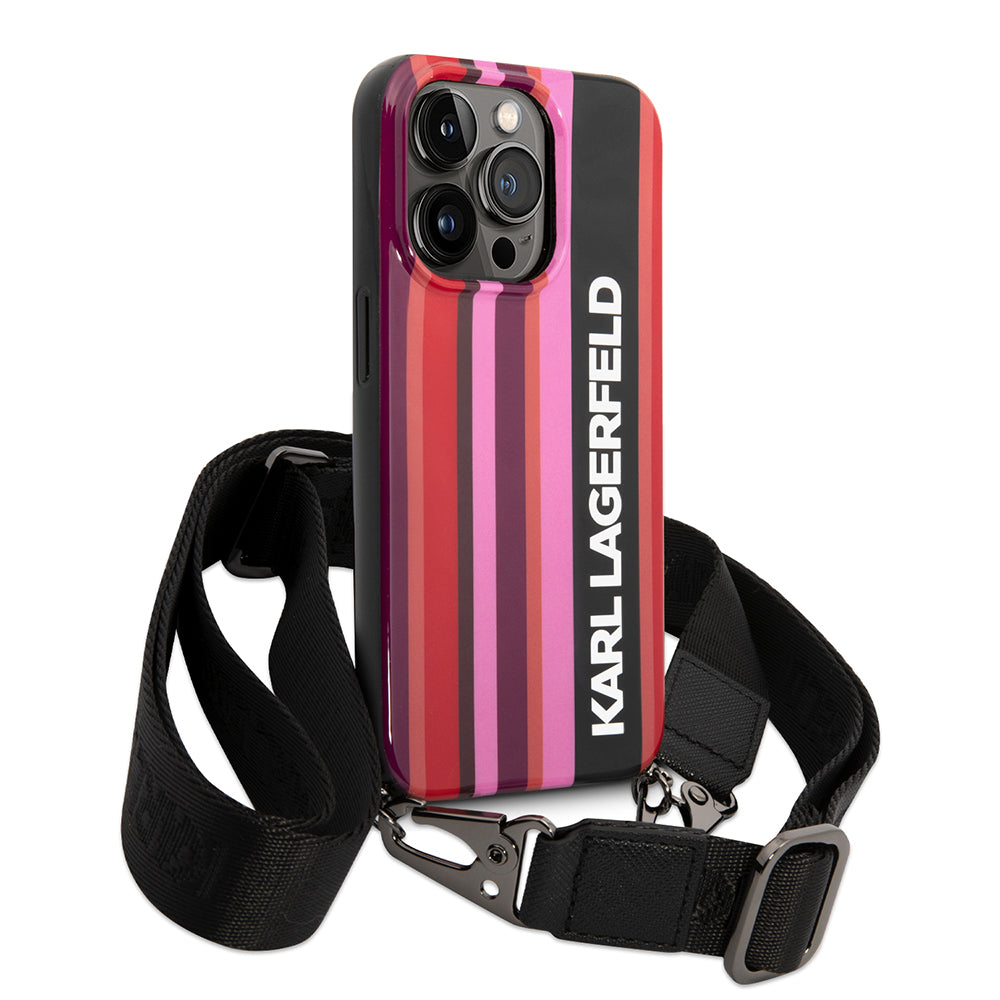 Deksel for Apple iPhone 14 Pro Max, Karl Lagerfeld, Color Stripes with Strap, Rosa