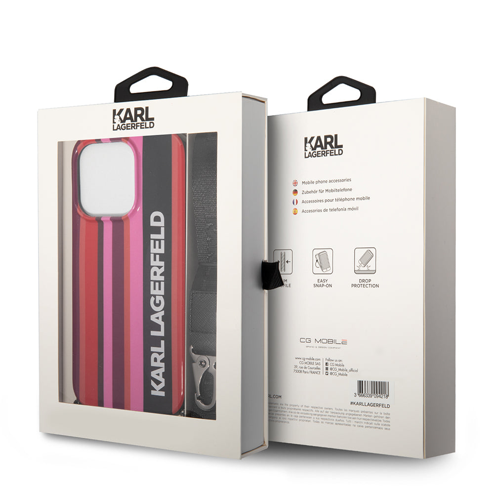 Deksel for Apple iPhone 14 Pro Max, Karl Lagerfeld, Color Stripes with Strap, Rosa