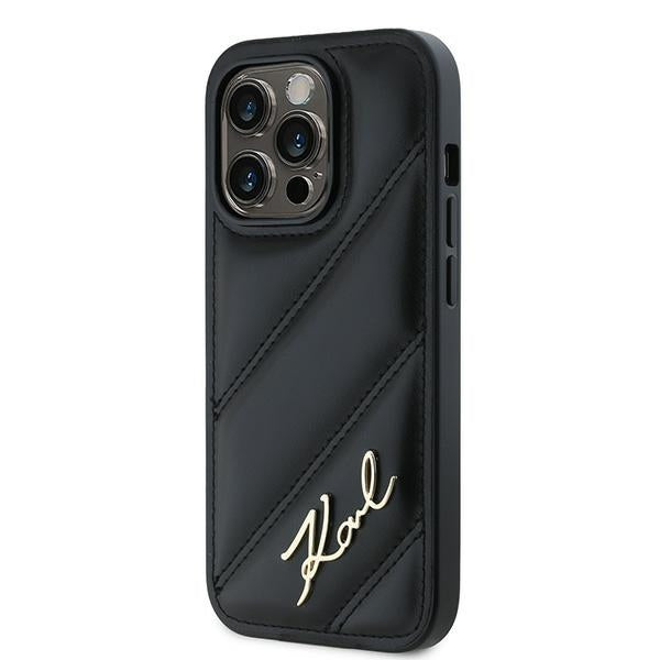 Deksel for Apple iPhone 14 Pro Max, Karl Lagerfeld, Diagonal Quilted Script, Svart