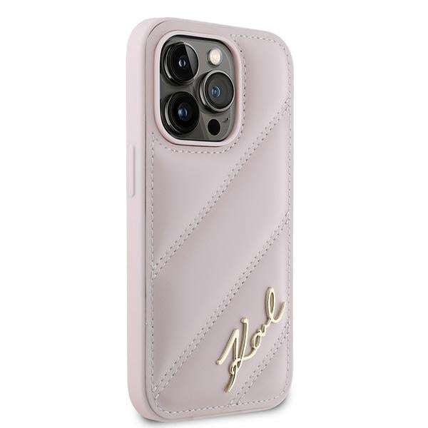 Deksel for Apple iPhone 14 Pro Max, Karl Lagerfeld, Diagonal Quilted Script, Rosa