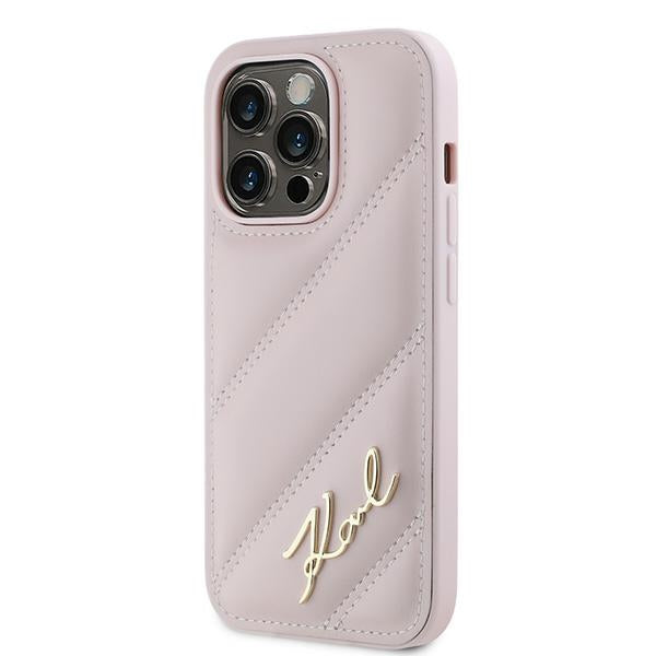 Deksel for Apple iPhone 14 Pro Max, Karl Lagerfeld, Diagonal Quilted Script, Rosa