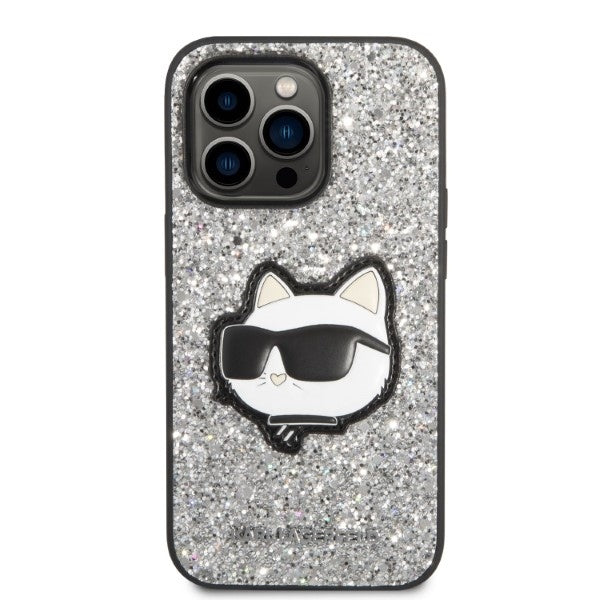 Deksel for Apple iPhone 14 Pro Max, Karl Lagerfeld, Glitter Choupette Patch, Sølvfarget