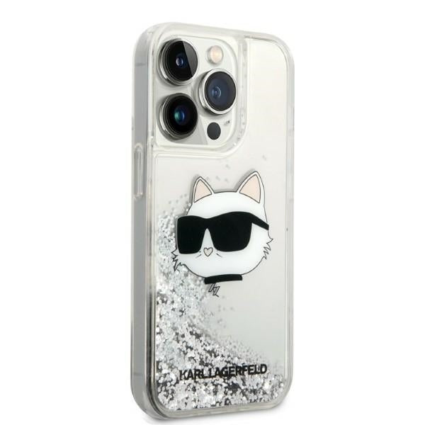 Deksel for Apple iPhone 14 Pro Max, Karl Lagerfeld, Glitter Choupette's Head, Sølvfarget