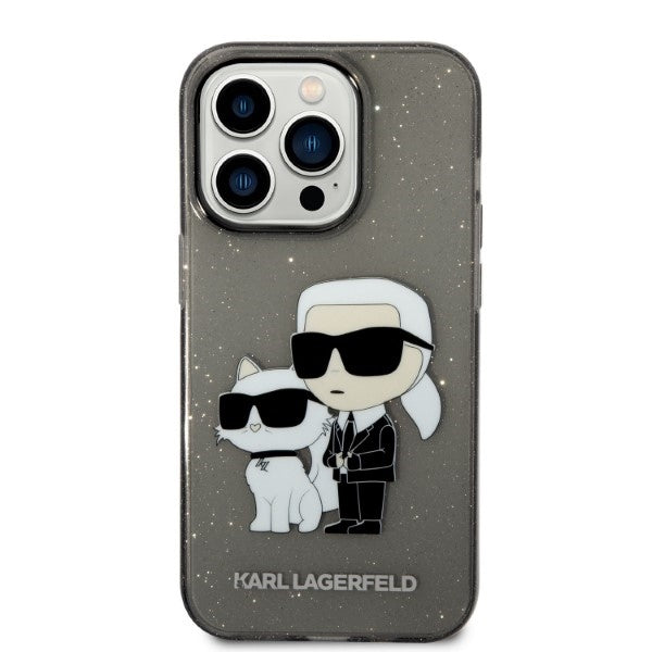 Deksel for Apple iPhone 14 Pro Max, Karl Lagerfeld, Glitter Karl & Choupette, Svart