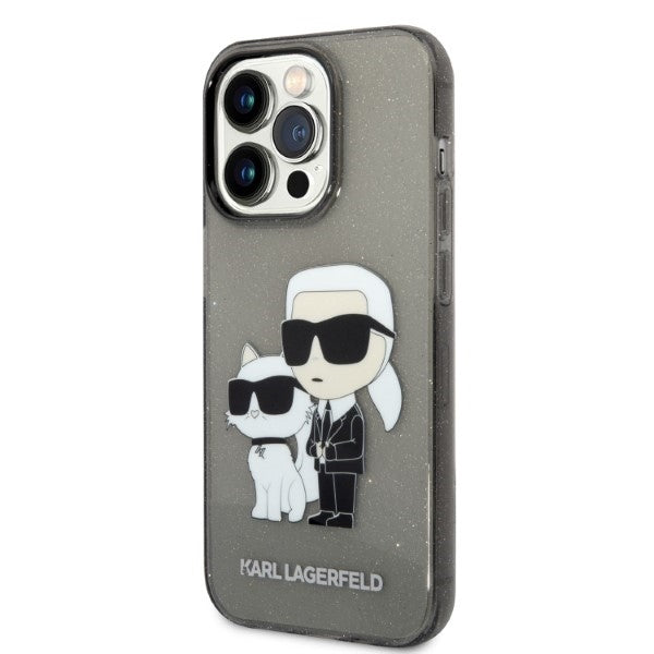 Deksel for Apple iPhone 14 Pro Max, Karl Lagerfeld, Glitter Karl & Choupette, Svart