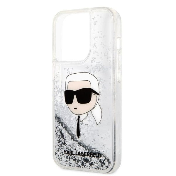 Deksel for Apple iPhone 14 Pro Max, Karl Lagerfeld, Glitter Karl's Head, Sølvfarget