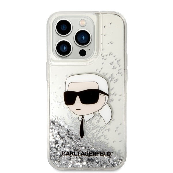 Deksel for Apple iPhone 14 Pro Max, Karl Lagerfeld, Glitter Karl's Head, Sølvfarget