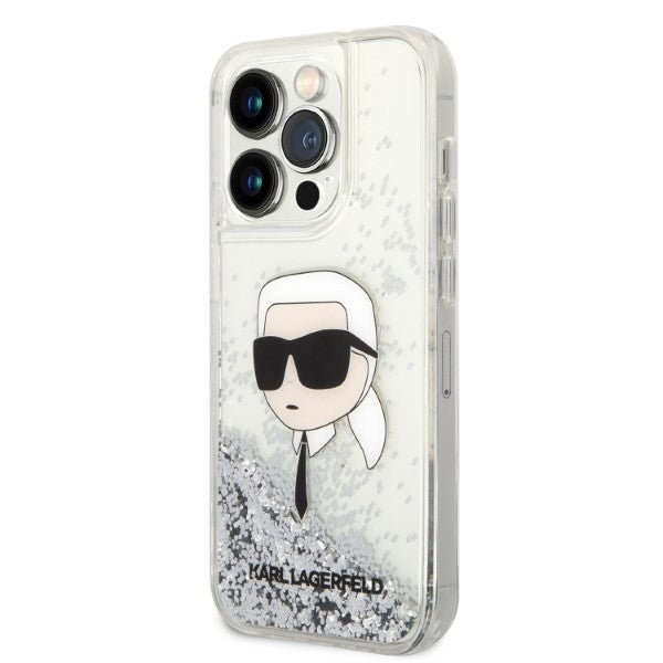 Deksel for Apple iPhone 14 Pro Max, Karl Lagerfeld, Glitter Karl's Head, Sølvfarget