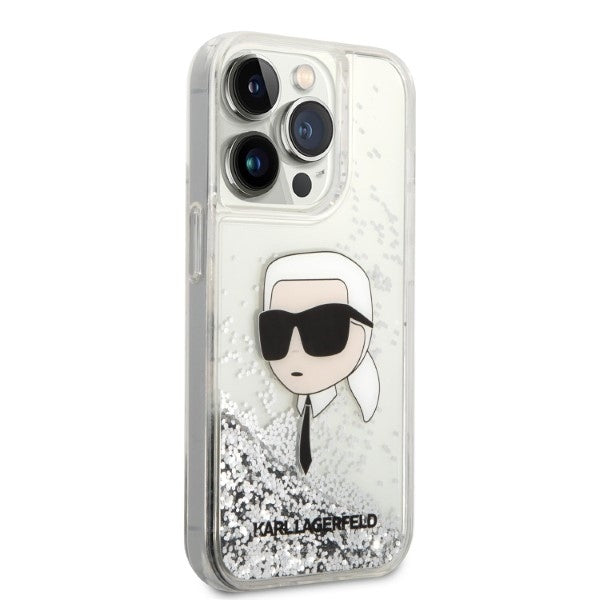 Deksel for Apple iPhone 14 Pro Max, Karl Lagerfeld, Glitter Karl's Head, Sølvfarget
