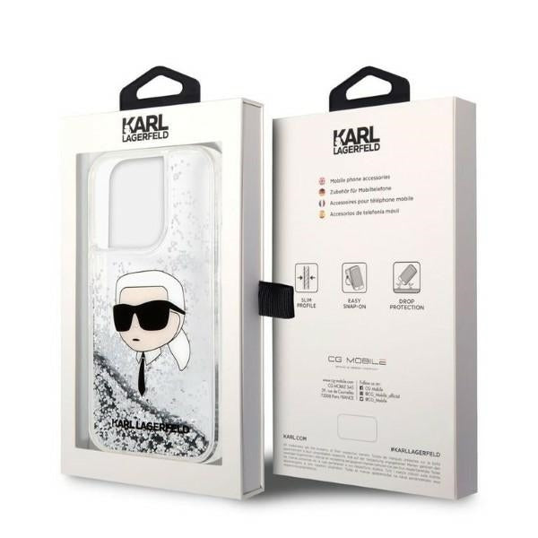 Deksel for Apple iPhone 14 Pro Max, Karl Lagerfeld, Glitter Karl's Head, Sølvfarget