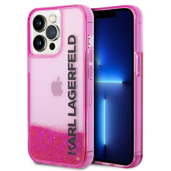 Deksel for Apple iPhone 14 Pro Max, Karl Lagerfeld, Liquid Glitter KL Logo, Rosa