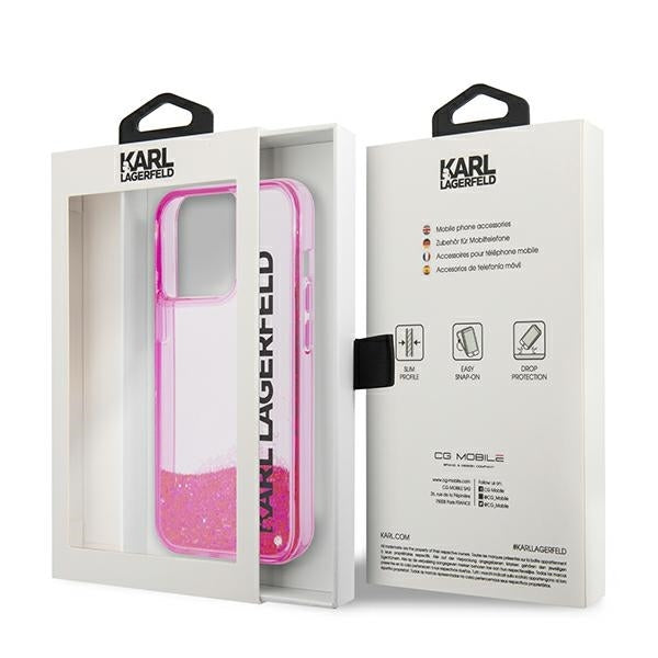 Deksel for Apple iPhone 14 Pro Max, Karl Lagerfeld, Liquid Glitter KL Logo, Rosa