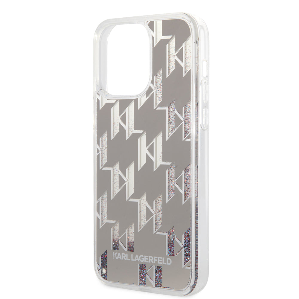 Deksel for Apple iPhone 14 Pro Max, Karl Lagerfeld, Liquid Glitter Monogram, Sølvfarget