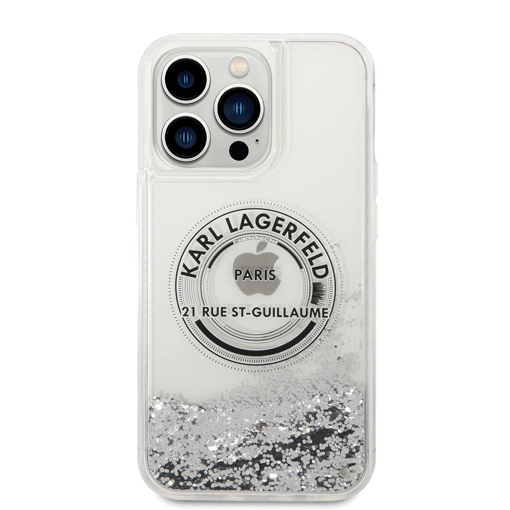 Deksel for Apple iPhone 14 Pro Max, Karl Lagerfeld, Liquid Glitter RSG, Sølv
