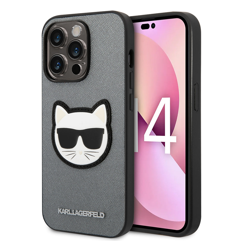 Deksel for Apple iPhone 14 Pro Max, Karl Lagerfeld, Saffiano Choupette's Head, Sølv