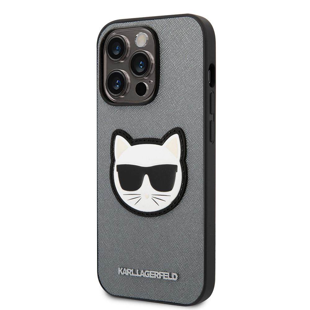 Deksel for Apple iPhone 14 Pro Max, Karl Lagerfeld, Saffiano Choupette's Head, Sølv