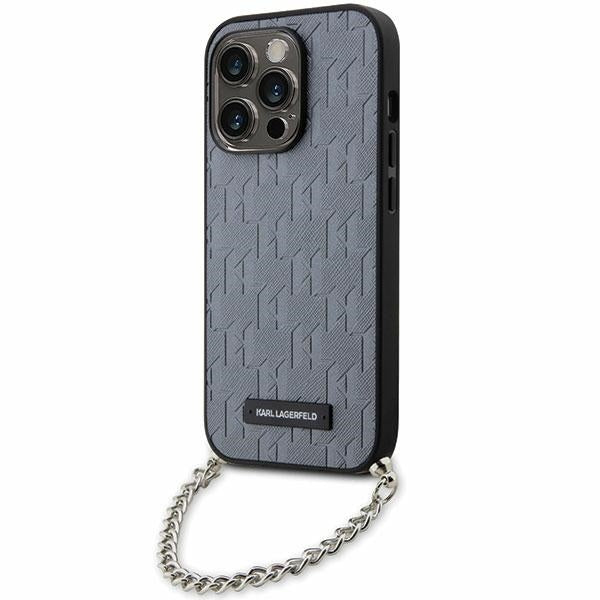 Deksel for Apple iPhone 14 Pro Max, Karl Lagerfeld, Saffiano Monogram Chain, Sølv