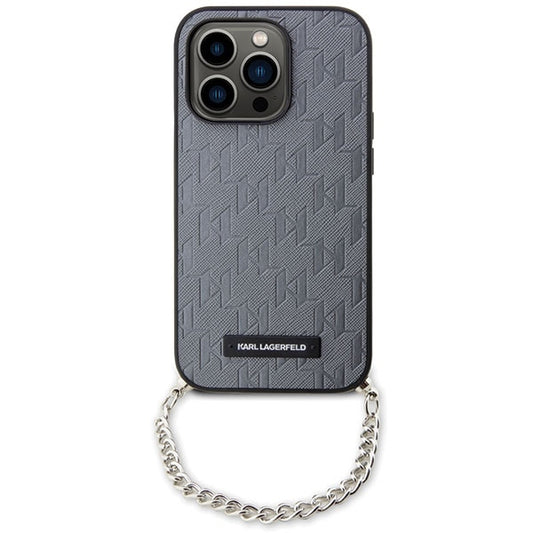 Deksel for Apple iPhone 14 Pro Max, Karl Lagerfeld, Saffiano Monogram Chain, Sølv
