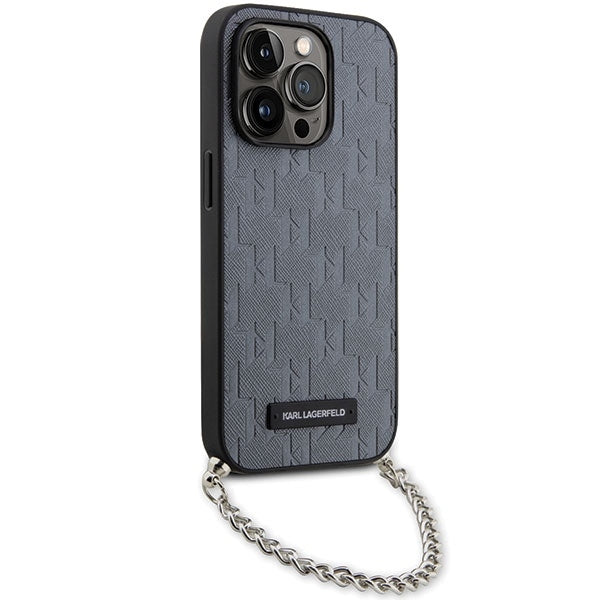 Deksel for Apple iPhone 14 Pro Max, Karl Lagerfeld, Saffiano Monogram Chain, Sølv