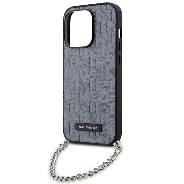 Deksel for Apple iPhone 14 Pro Max, Karl Lagerfeld, Saffiano Monogram Chain, Sølv