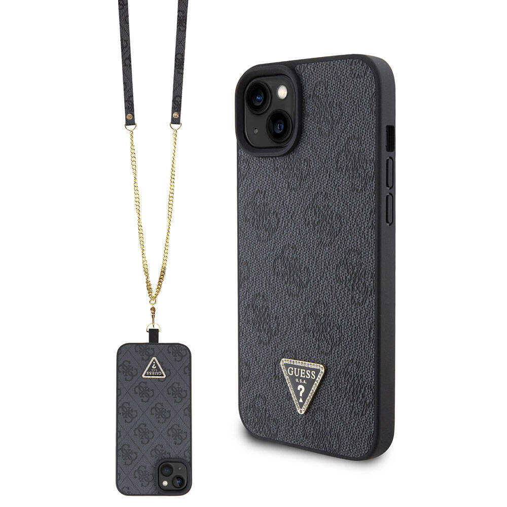 Deksel for Apple iPhone 15 / 14, Guess, Crossbody 4G Metal Logo, Svart