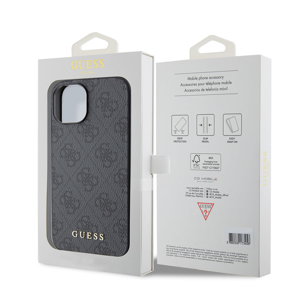 Deksel for Apple iPhone 15, Guess, 4G Metal Gold Logo, Grå
